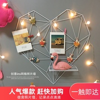 创意多功能铁艺心型置物架北欧网格照片墙家居墙面装饰品道具